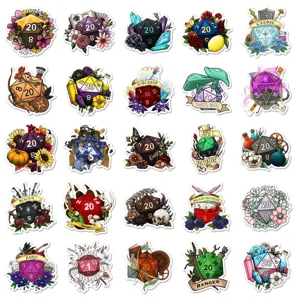 Set of waterproof RPG dice stickers for decorating laptops, phone cases and luggage cases.