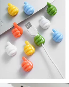 Organizador de cables con forma de pulgar bonito gancho adhesivo soporte de escritorio