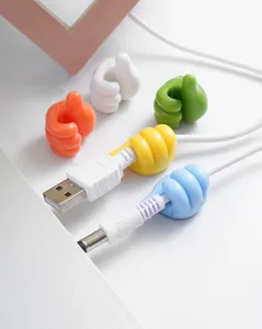 Clipes de cable coloridos en forma de pulgar, organizador de silicona bonito.