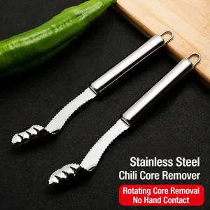 Stainless Steel Chili Corer Pepper Seeder Coring Tool Kitchen Gadget with Serrated Blade and Hanging Hole for Vegetables