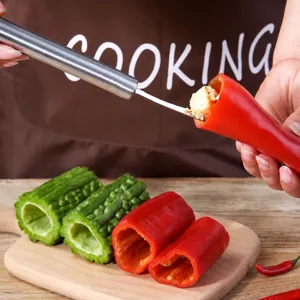 Stainless steel chili corer kitchen tool designed for easy pepper seeding and coring efficiently.