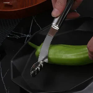 Stainless steel pepper corer tool with serrated edge for easy jalapeno seed removing kitchen.