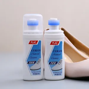 Detergente scarpe bianche con spugnetta, flacone di lucido per la cura scarpe anti-ingiallimento.