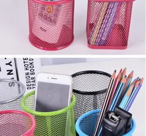 Colorful metal mesh desk pen holder stationery organizer for office storage and desktop