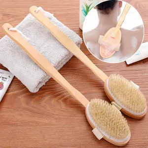 Spazzola da Bagno in Legno con Manico Lungo Setole Naturali Esfoliante Massaggio Corporeo per Bagno