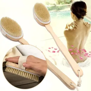 Spazzola da bagno in legno a manico lungo setole naturali scrubber per il corpo spa