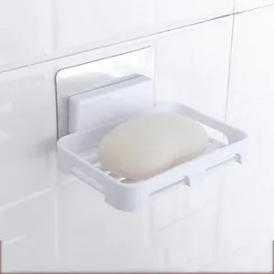 Wall-mounted soap dish with drainage, white plastic soap holder for bathroom storage use.