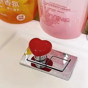Heart-shaped toilet flush button extension, chrome base bathroom presser accessory for tanks.