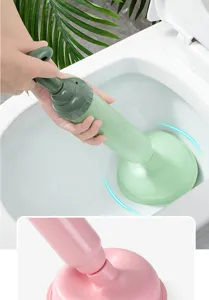 Detail view of high pressure toilet plunger pump cleaner tool for bathroom pipe unblocking.