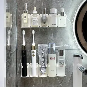 Organisateur de salle de bain mural, support 5 en 1 sans perçage pour brosse et cosmétique.