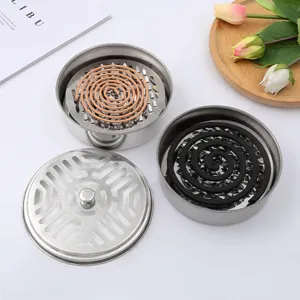 Stainless Steel Mosquito Coil Holder Household Covered Ash Catcher Fireproof Incense Tray