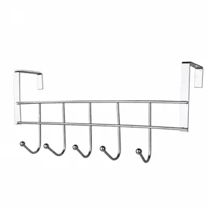 Stainless Steel Over The Door Hook Nail-Free 5-Hook Hanger Heavy Duty Cabinet Door Back Hook For Kitchen Home Storage