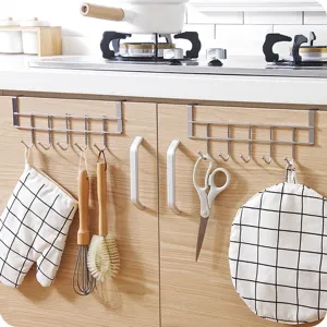 Over cabinet door hooks stainless steel 5-hook rack kitchen storage organizer hanger tool