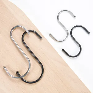 Metal S hooks for hanging clothes and home organization, heavy duty black and silver hooks.