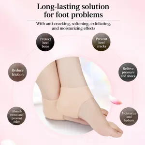 Silicone heel protector socks for moisturizing dry cracked feet, comfortable foot care.