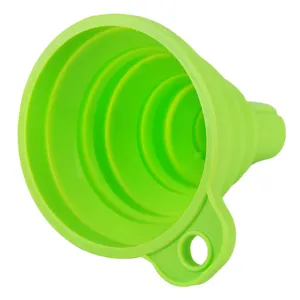 Embudo de silicona plegable para cocina, mini herramienta de dispensador de líquido verde.