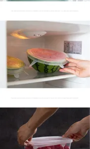 Silicone stretch lids food cover set, reusable flexible bowl covers for kitchen food storage.