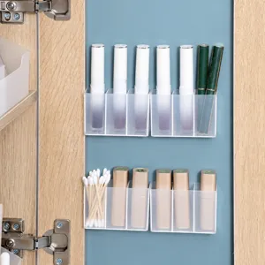 Caja Organizadora de Plástico Transparente Montada en la Pared Soporte de Almacenamiento Multirejilla Para Lápiz Labial Brochas de Maquillaje
