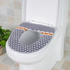 Plush thick polka dot toilet seat cover, warm soft washable bathroom toilet lid mat.