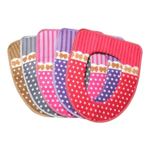 Thick plush toilet seat cover, warm soft cushion pad with cute polka dot stripe for bathroom.