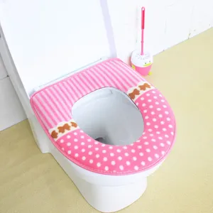 Pink polka dot plush thick toilet seat cover warm soft winter washable toilet lid cushion pad.