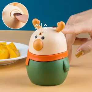 Cute automatic deer toothpick dispenser, creative press-type household desktop holder container.