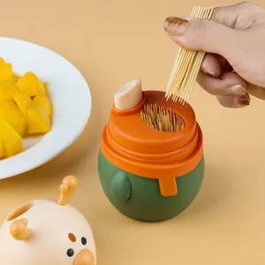 Cute cartoon push-type automatic toothpick dispenser box for dining table home kitchen decor.