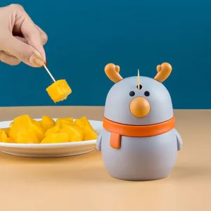 Cute deer automatic toothpick dispenser, press-type holder for home kitchen table decor.