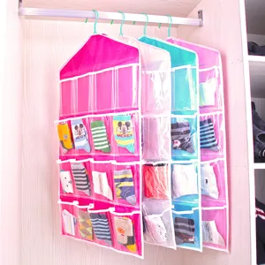 16-Fachanhaenger Kleiderschrank Organizer mit transparenten Taschen fuer Socken und Unterwaesche