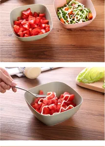 Cuenco de ensalada y plato de fruta cuadrado de plástico moderno para la cocina del hogar.