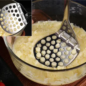 Stainless steel potato masher heavy duty kitchen tool for mashing sweet potato fruit and vegetables