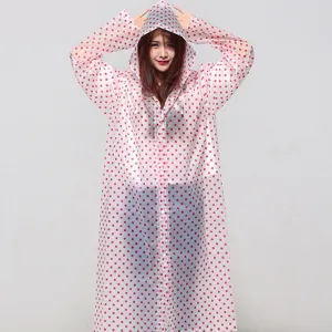 Impermeable transparente de lunares para mujer largo con capucha impermeable viaje al aire libre