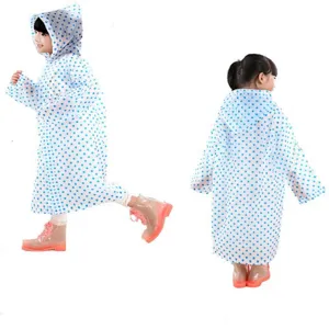 Chubasquero largo con capucha de topos azules para niños poncho de lluvia para viajes al aire libre