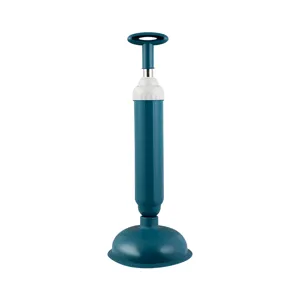 Heavy duty toilet plunger and pipe dredging tool with high pressure pump for bathroom use.