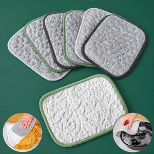 Double-sided cleaning dish cloth, oil-absorbing sponge scouring pad for kitchen use.