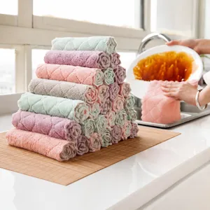 Thickened Coral Fleece Dishcloth Absorbent Kitchen Cleaning Towel Lint-Free Soft Wipe Rag For Home Tableware Cleaning
