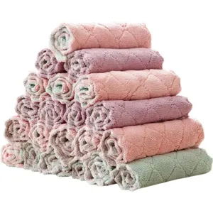 Thick coral fleece cleaning cloths, highly absorbent dish towels for kitchen and home use.