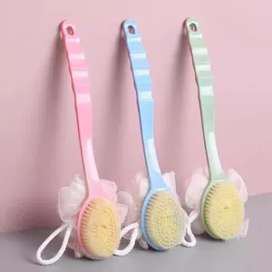 Cepillo de Baño Con Mango Largo Cerdas Suaves y Esponja de Malla para Ducha