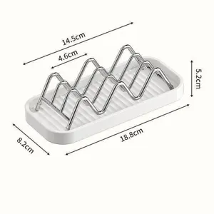 Stainless steel soap holder with drainage tray, W-shaped rack for bathroom and kitchen use.