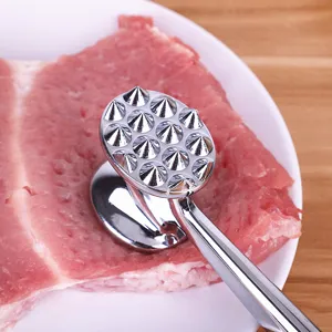 Stainless steel meat tenderizer mallet tool for steaks and kitchen cooking use main view.