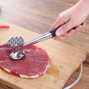 Stainless steel meat tenderizer hammer with dual-sided mallet for beef steak kitchen