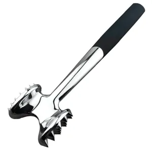 Stainless steel meat tenderizer mallet tool with dual-sided heavy duty head and ergonomic grip.
