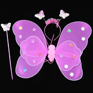 Kinderen fee vlinder vleugels set details, roze dans kostuum rekwisieten accessoires.
