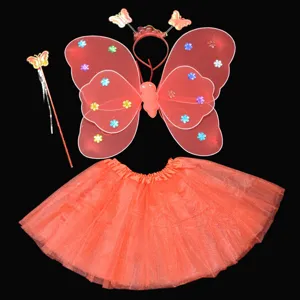 Kinderen vlinder fee kostuum set, vleugels, tutu rok, toverstaf en haarband voor feestje.