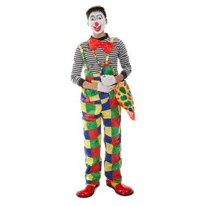Déguisement de clown pour adultes performance fête tenue avec haut rayé salopette colorée