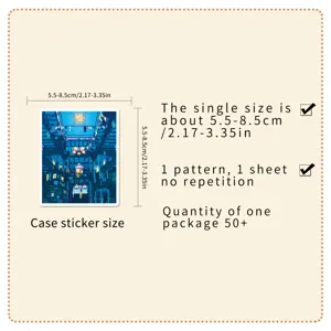 Waterproof anime night scene stickers, 50pcs unrepeated Japanese style journaling decals.
