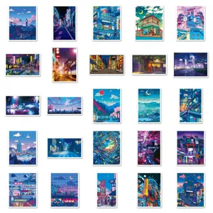 50pcs anime night scene cartoon stickers waterproof luggage diary cup decorative decals