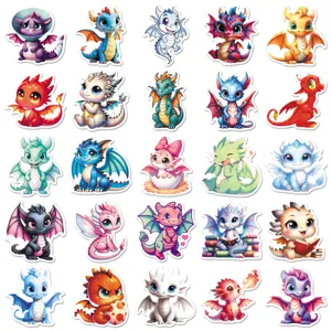 Cute cartoon dragon stickers set, waterproof vinyl cute animal decals for laptop and water bottle.