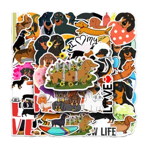 50pcs cute dachshund stickers waterproof vinyl decals for laptop skateboard luggage bottle