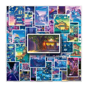 50pcs Japanese anime night scene aesthetic waterproof stickers for journaling luggage water bottle